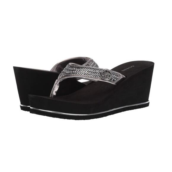 GUESS Sarraly Eva Logo Wedge Sandal in Disco Rhinestone Size US 11 New w/o Tag - Picture 2 of 14